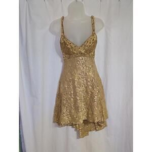 VTG Y2K MDM Designs Philly Gold Lace & Rhinestone Fairycore Coquette Dress Sz XS
